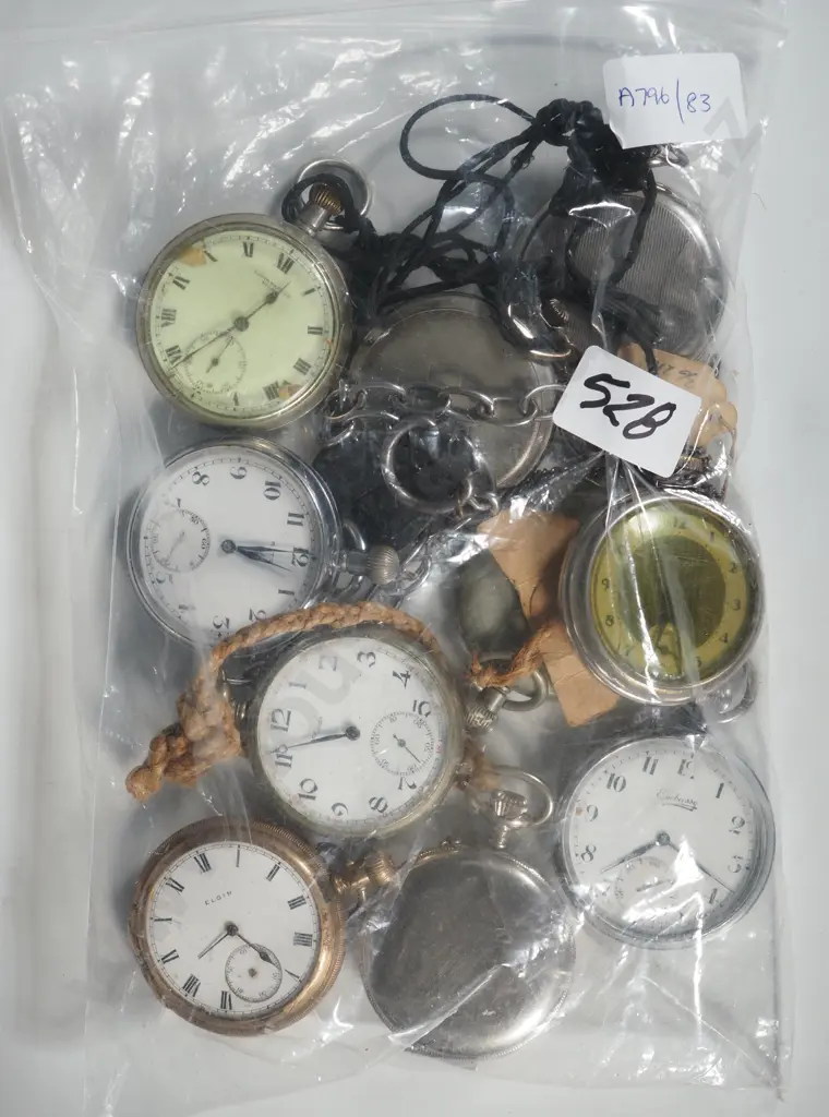 Lot of  Eleven Vintage Pocket Watches. Some With Chains Image 1++