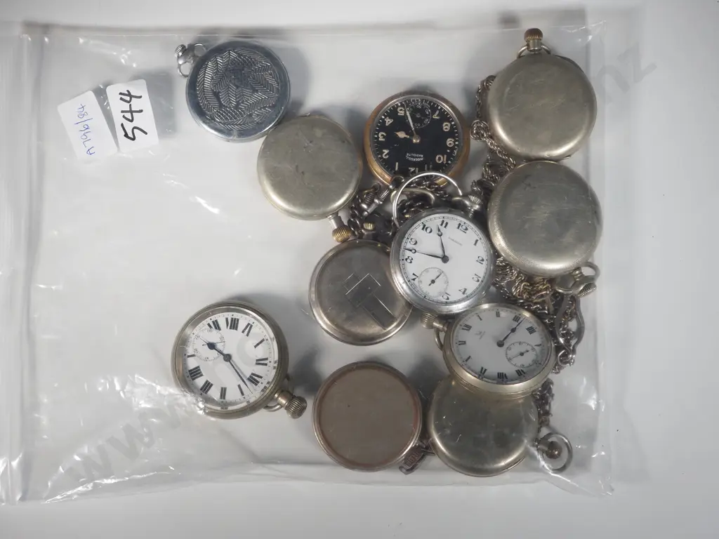 Assorted Lot of Eleven Vintage Pocket Watches. Some w Chains. Image 1++