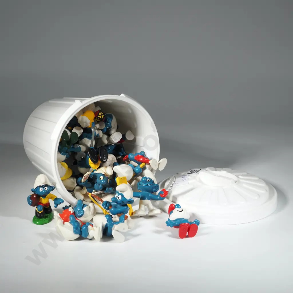White Plastic Container of Smurfs. Image 1++