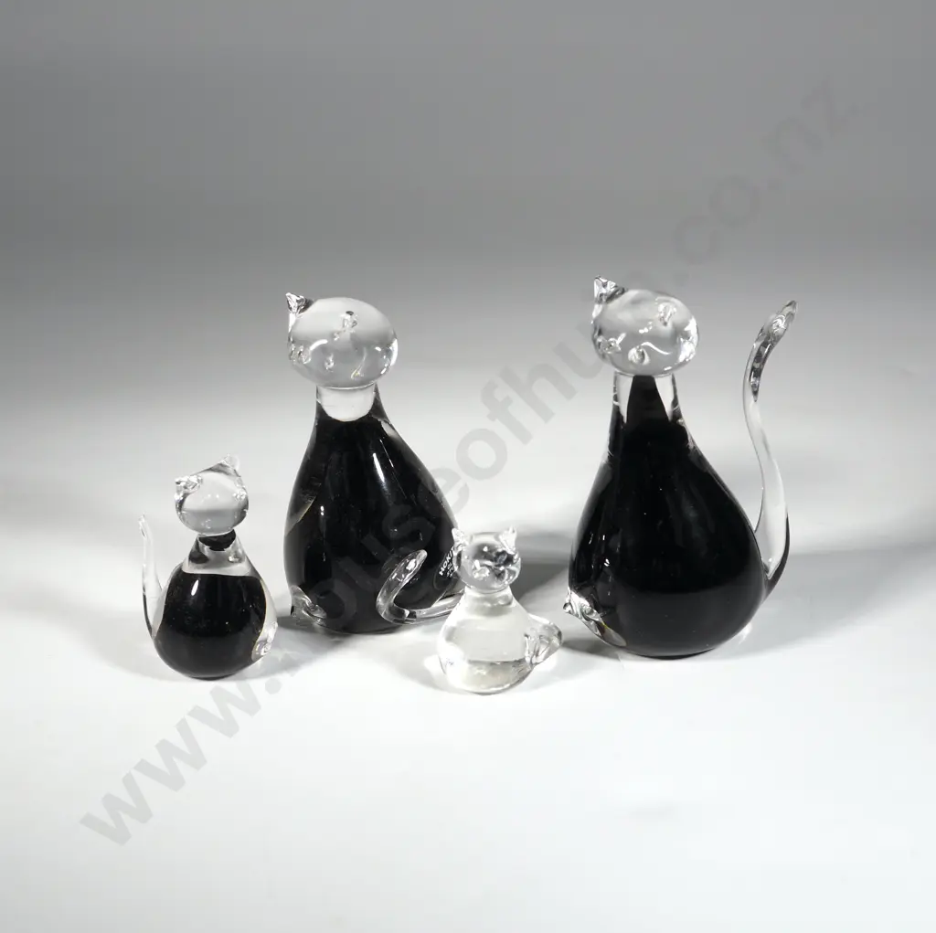 Four Stylized Black & Clear Glass Cat Figurines  Image 1++