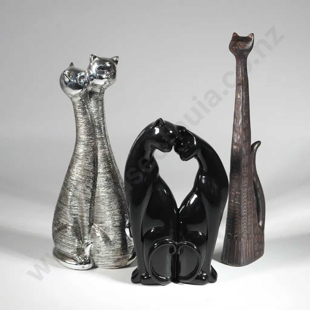 Porcelain Cats - A Single Brown Cat & a Pair of Black Cats. Image 1++