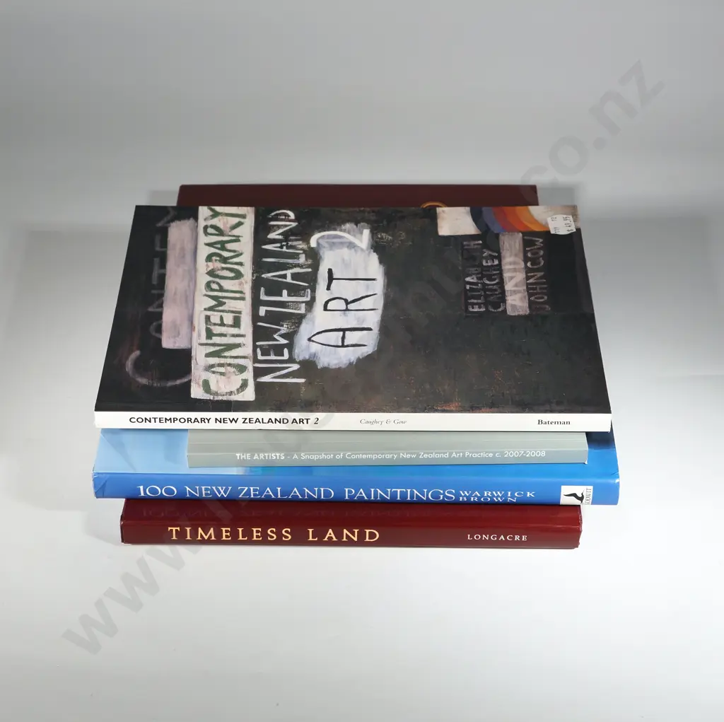 Four Books- Timeless Land, Painter Grahame Sydney, Poet Brian Turner,Writer Owen Marshall; 100 NZ Paintings By Warwick Image 1++